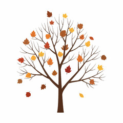Obraz premium Autumn Tree with Falling Leaves - Seasonal Change and Fall Colors