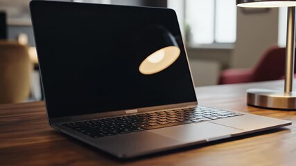 Modern laptop on a wooden desk with warm lighting creating a cozy workspace for remote work freelancing and digital lifestyle concepts
