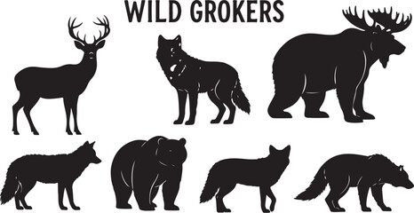 Fototapeta premium Wild Animal Silhouette Vector Bundle
