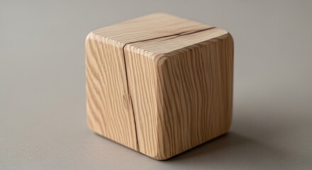 Wooden cube with curved edges isolated on a neutral background space