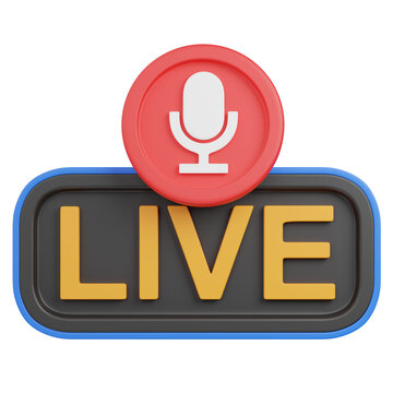 3d render red Microphone and Live Text Icon for Streaming