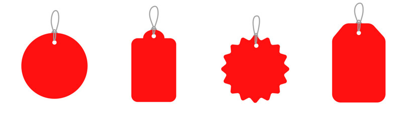 Set empty price tags in different shapes. Red price tags. Template of price tags, labels.
