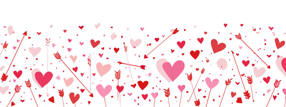 seamless pattern with red hearts St. Valentine's day  banner isolated on white background 
