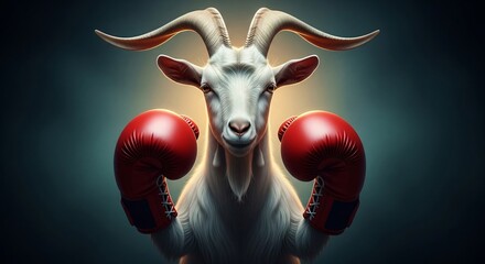 Strong and determined goat wearing red boxing gloves ready for a fight symbolizing resilience strength and courage in challenging situations for sports and motivation themes