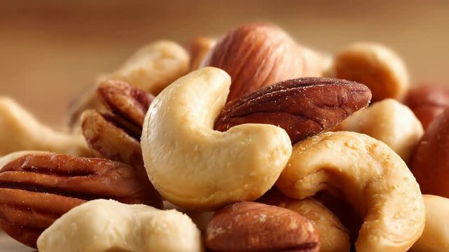 Close-up of a vibrant, delicious assortment of healthy nuts for a nutritious, energy boosting snack.