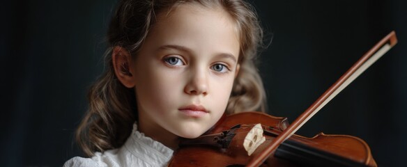 girl weaving melodies on her violin with focused grace like painting notes in the air