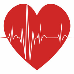 A simple red heart icon with a white electrocardiogram (ECG/EKG) heartbeat line running horizontally across it, symbolizing health, love, or vitality.