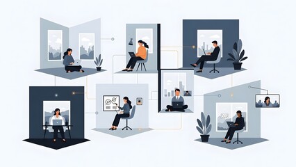 Professionals working remotely in modern home offices with technology