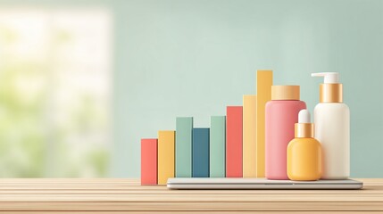Fototapeta premium Beauty Colorful Skincare Bottles and Graph on Digital Scale in Bright Natural Light