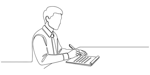 Continuous one line of a person setting financial goals, symbolizing future planning, drawn vector illustration.