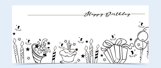 Hand drawn minimalist line art illustration of birthday invitation.