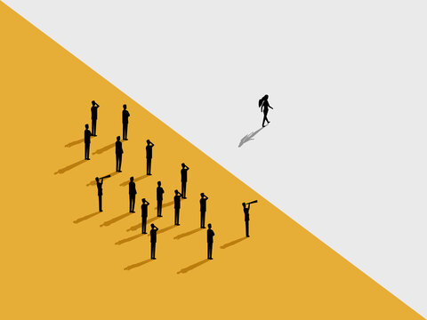 Businesswomen think differently walk away from the crowd