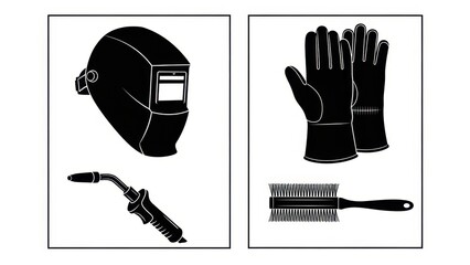 Welding Safety Equipment: Mask, Gloves, and Torch - Vector Icons