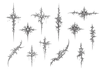 Gothic Cyber Sigilism & Neo-Tribal Tattoo Collection: Futuristic Occult Linework, Cyberpunk Geometry, Dark Aesthetic Symbols for Streetwear Design, Edgy T-Shirt Typography & Vector Clothing Patterns