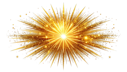 Golden Starburst Explosion with Glitter Effect Isolated on Transparent Background
