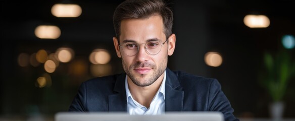 businessman browsing messages on his computer in a sleek office setup