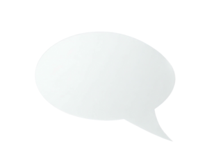Graphic of a white speech bubble with a rounded top and a pointed tail, on a black background