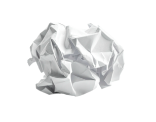 A close-up shot of a crumpled white paper ball on a stark black background