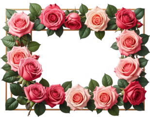 Rectangular rose border, isolated on white and transparent