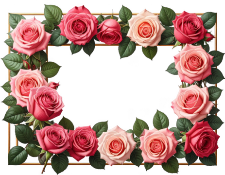 Rectangular rose border, isolated on white and transparent - Powered by Adobe