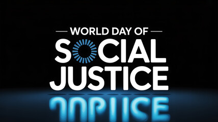 World day of social justice awareness campaign with bold typography on dark background with equality and human rights and activism and solidarity