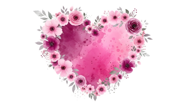 Watercolor Floral Heart Illustration on Transparent Background - Powered by Adobe