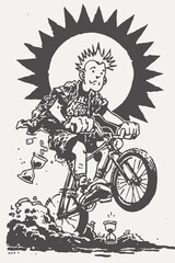 Mischievous Punk Character Riding a Unicycle with an Hourglass © Slon