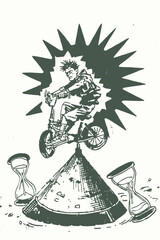 Mischievous Punk Character Riding a Unicycle with an Hourglass © Slon