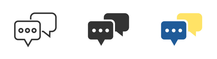 Speech bubble icon set. Speech bubble collection line and glyph styles. Dialogue balloons, text boxes, quote frames, conversation tags, thoughts labels. Vector illustration.