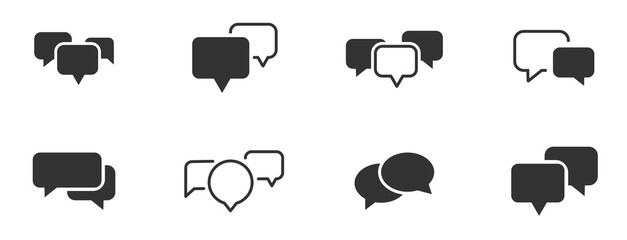 Speech bubble icon set. Speech bubble collection line and glyph styles. Dialogue balloons, text boxes, quote frames, conversation tags, thoughts labels. Vector illustration.
