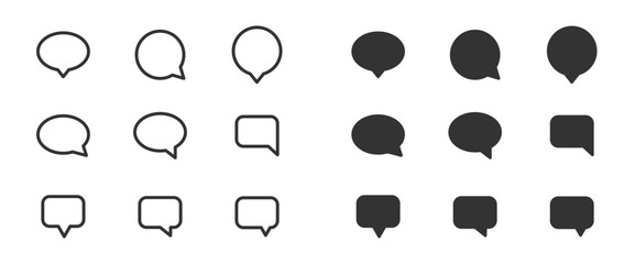 Speech bubble icon set. Speech bubble collection line and glyph styles. Dialogue balloons, text boxes, quote frames, conversation tags, thoughts labels. Vector illustration.