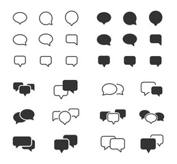 Speech bubble icon set. Speech bubble collection line and glyph styles. Dialogue balloons, text boxes, quote frames, conversation tags, thoughts labels. Vector illustration.