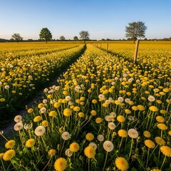 Field of Dandelions - A Sunny Meadow in Full Bloom.
