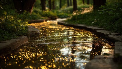 Golden stream in a park