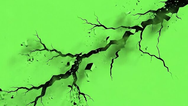 Wall crack on green screen video