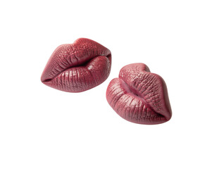 Pair of glossy mauve lips with textured surface and soft lighting