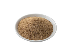 Plain white ceramic bowl filled with golden sesame seeds