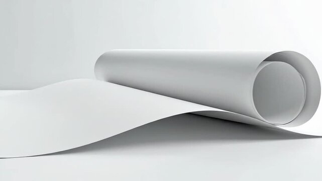 Abstract White Paper Rolling Up on White Background with Soft Light and Shadow