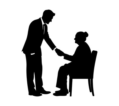 Businessman Giving Seat to Elderly Silhouette Vector.