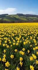 Field of Daffodils in Springtime, Rural Landscape.