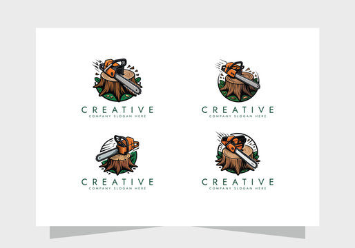 chainsaw logo Collection  tool vector illustration logo design, Concept of woodworking industrial, chainsaw repair and wood cutting service. - Powered by Adobe