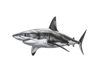Shark in motion: streamlined gray predator with sharp teeth and detailed textured skin