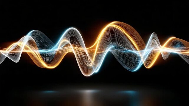 Digital Waves of Light: Captivating abstract art, where luminous waves of golden and cyan hues ebb and flow against a dark void, conveying energy and technological innovation. 
