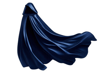 Blue hooded cape flowing in wind, creating mystery, magic and fantasy concepts with elegant silk fabric texture