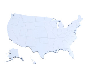 United states map silhouette with state boundaries and soft blue shading