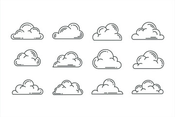Set of hand-drawn clouds in outline style