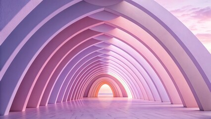 Obraz premium Vibrant pink and purple arched tunnel leading to bright light