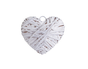 Whimsical white wicker heart pendant on clean white background