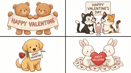 Obraz premium Adorable animals celebrate Valentine's Day with love and friendship
