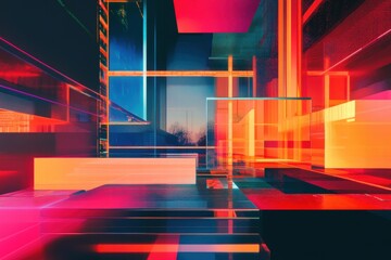 Neon futuristic urban canyon